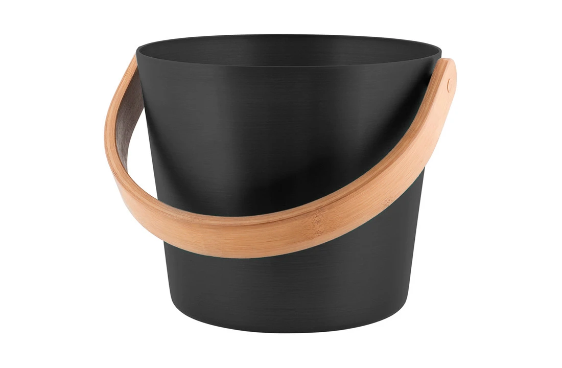 Rento Rento Sauna Emmer Aluminium Met Bamboe Handvat Zwart 3 Rento Rento Sauna Emmer Aluminium Met Bamboe Handvat Zwart
