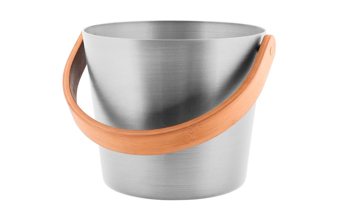 Rento Rento Sauna Emmer Aluminium Met Bamboe Handvat Grijsblauw 3 Rento Rento Sauna Emmer Aluminium Met Bamboe Handvat Grijsblauw