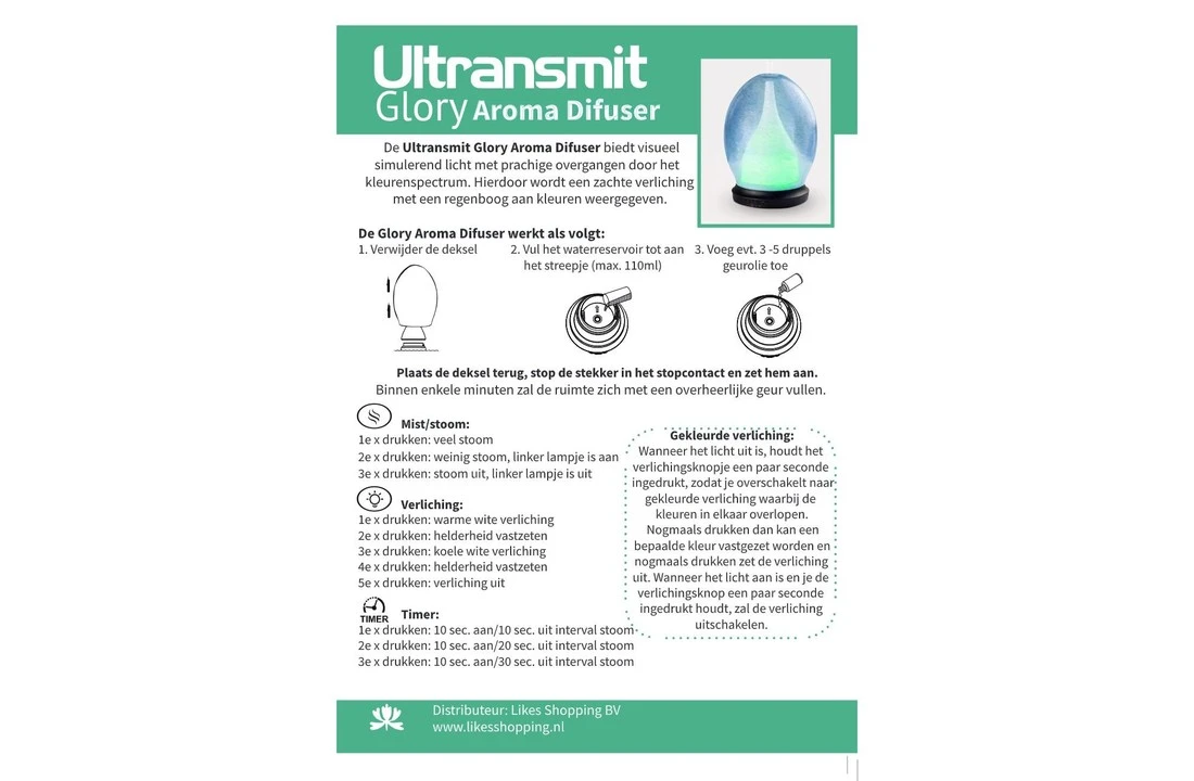 Ultransmit Ultransmit Aroma Diffuser Glory 4 Ultransmit Ultransmit Aroma Diffuser Glory - Afbeelding 2
